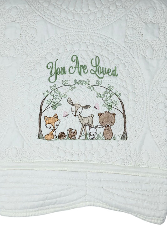 Personalized Baby Blanket, Woodland Animals, Heirloom Baby Quilt
