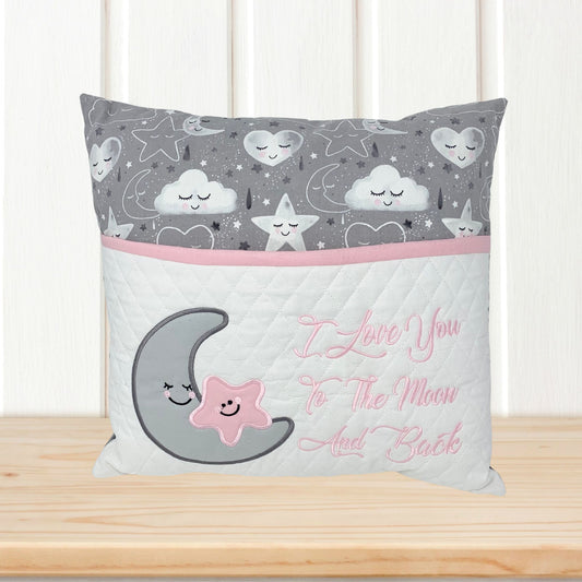 I Love You To The Moon Embroidered Reading Book Pocket Pillow