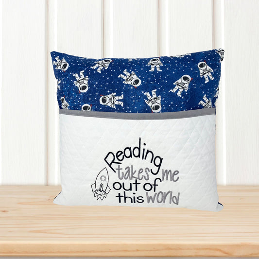 Reading Takes Me Out Of This World Embroidered Reading Book Pocket Pillow
