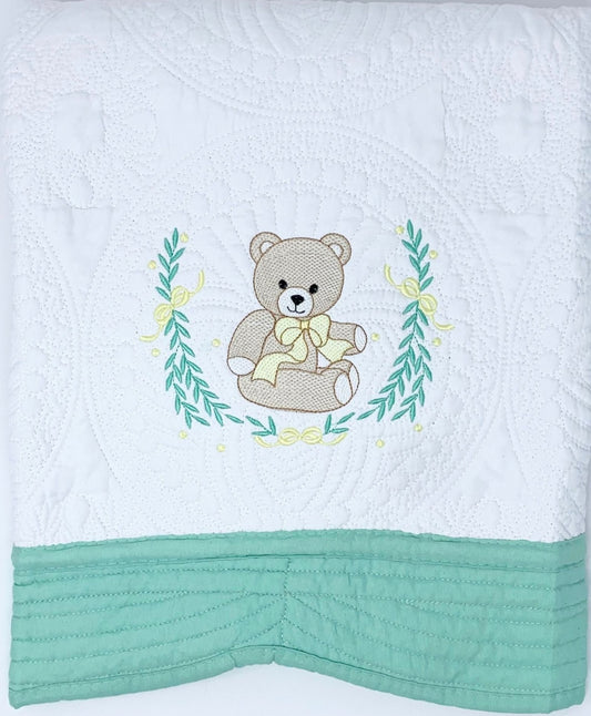 Personalized Teddy Bear Heirloom Quilt Baby Blanket