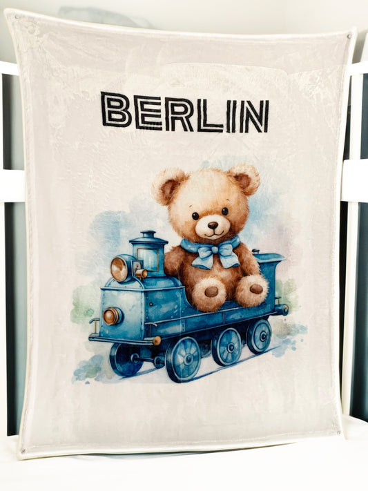 Personalized Baby Boy Train Blanket