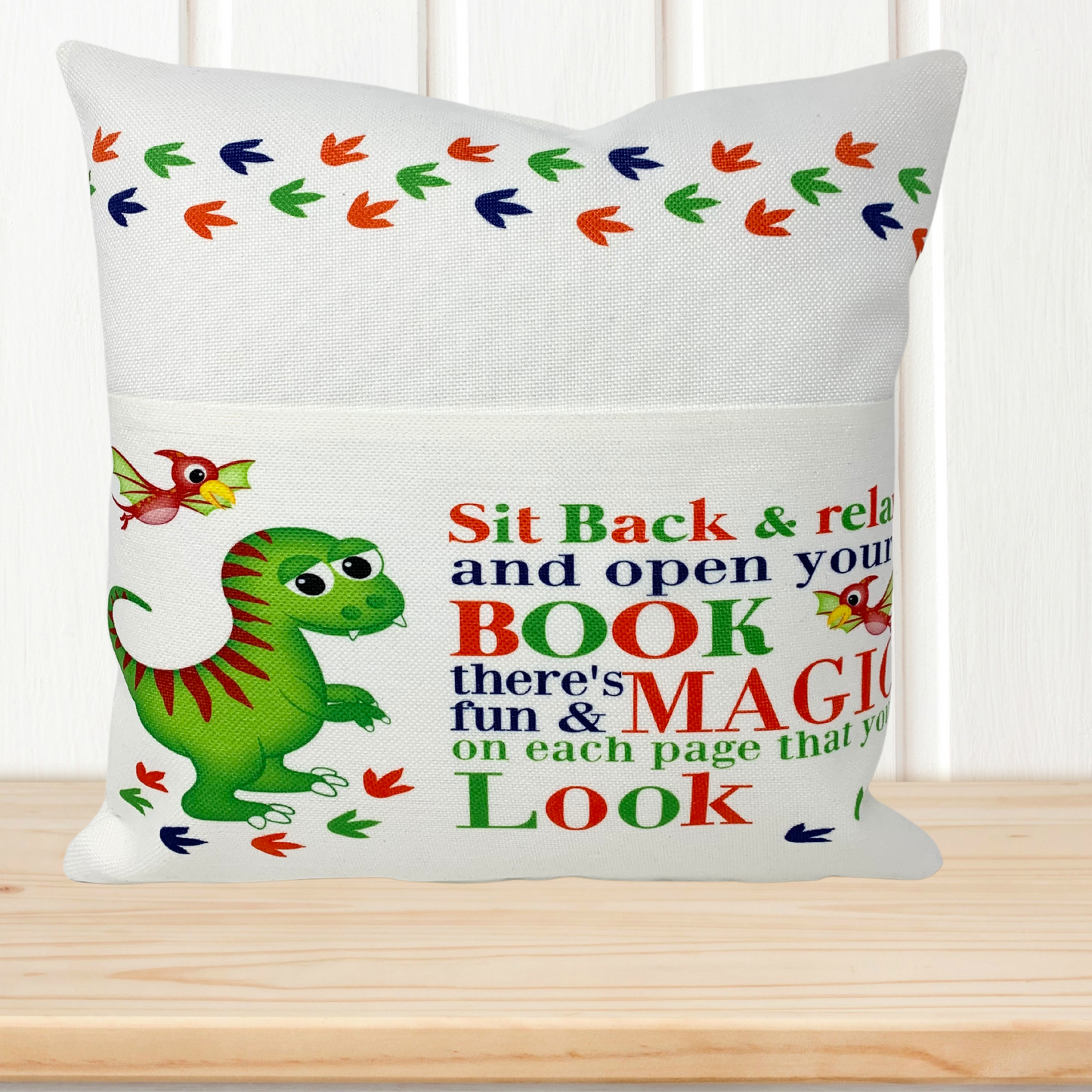 Story Book Pocket Pillow - Dinosaur