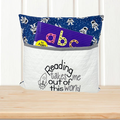 Reading Takes Me Out Of This World Embroidered Reading Book Pocket Pillow