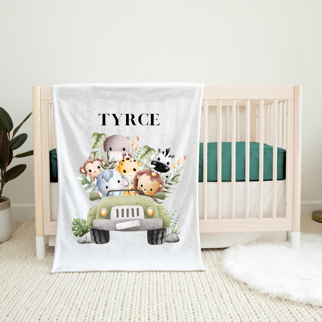 Personalized Safari Animals Baby Blanket